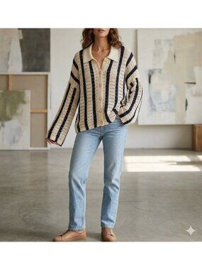 NWT Nautical Sweater Cleo Bohemian Slouchy Cardigan Crochet Knit Women Sz XL